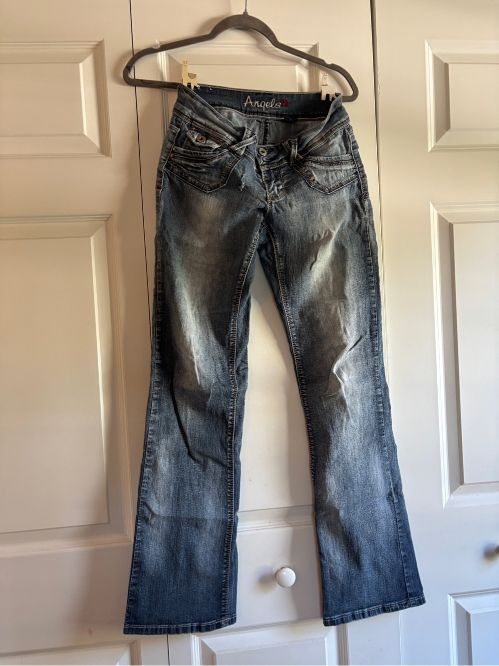 Angels Women's Distressed Light Blue Flare Jeans